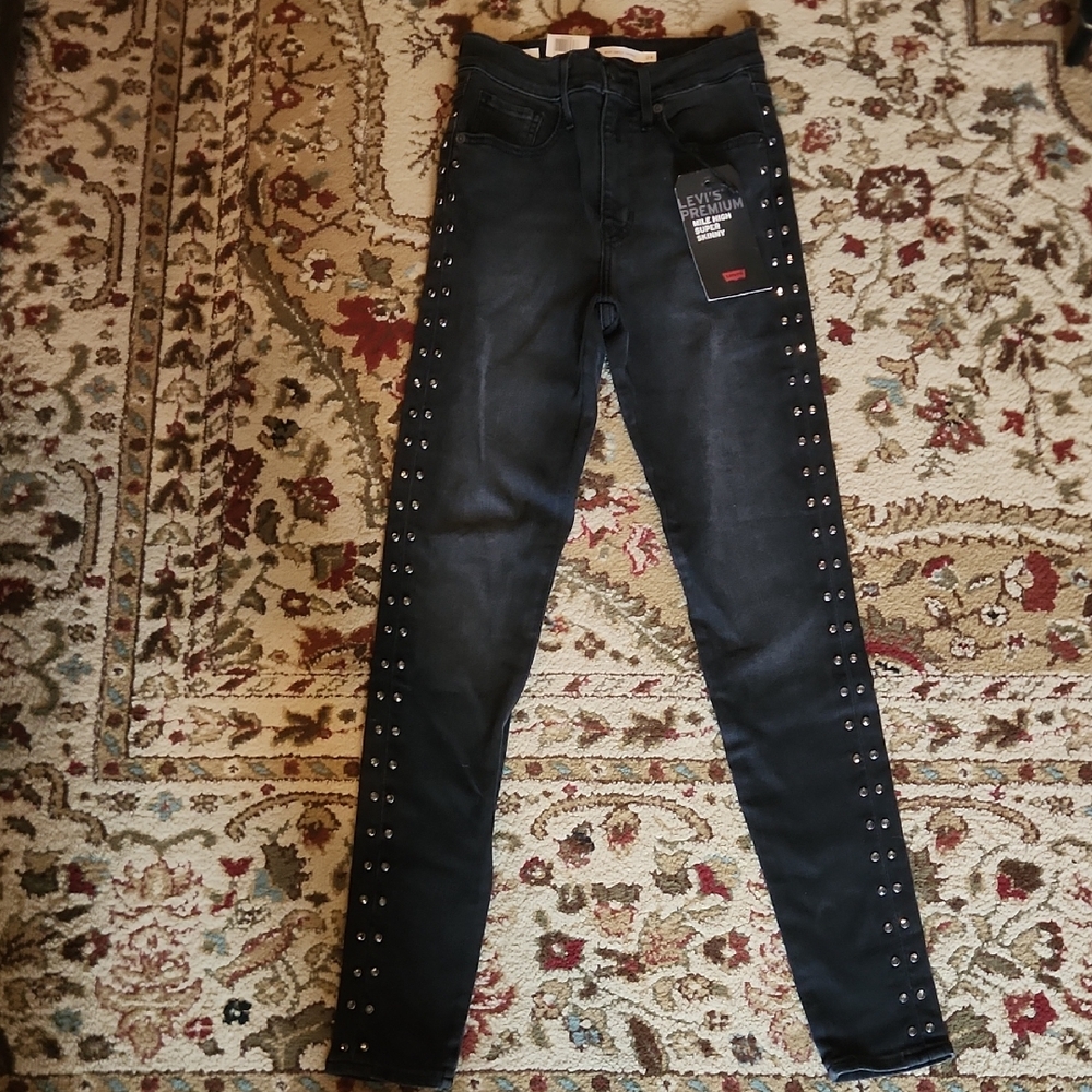 Levi's Mile High Super Skinny Jeans Black Embelleshed Sz 24 NWT